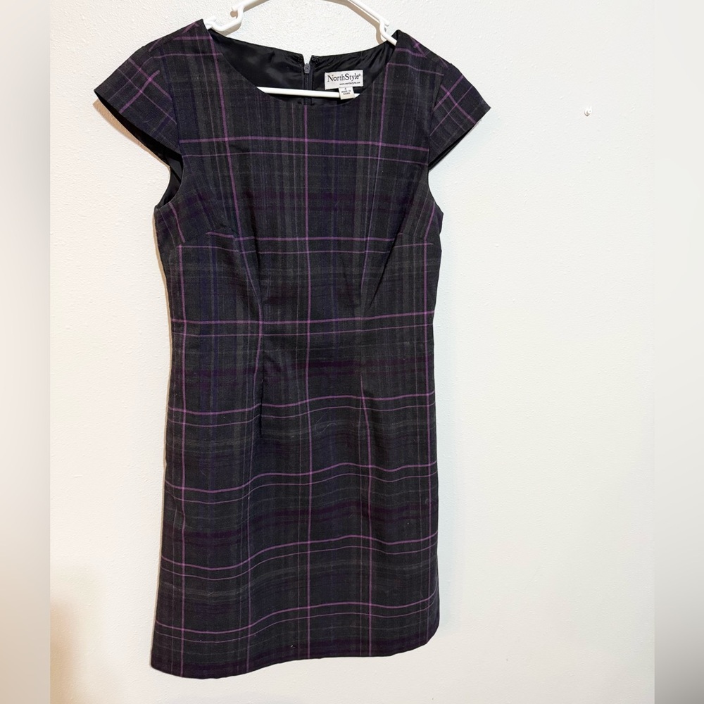 NorthStyle Black and Purple Plaid Mini Dress size 4 preppy